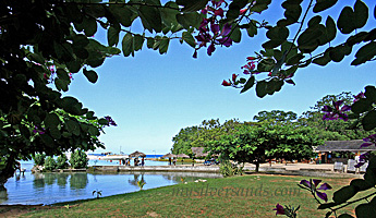 carib ocho rios condos beach with spring emptying into pool