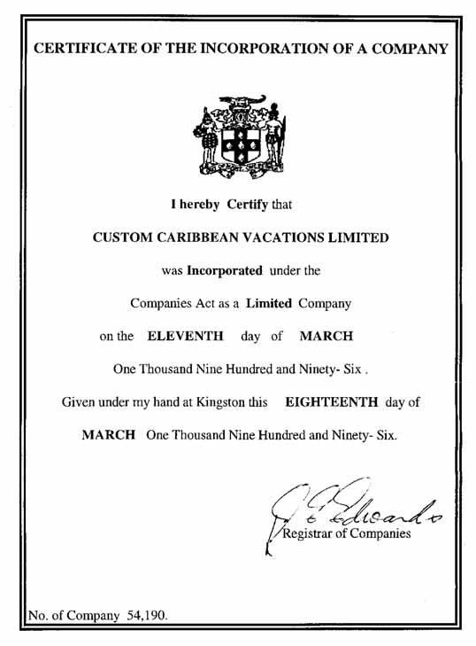 Certificate of the incorporation of a company