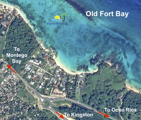 map showing old fort bay and road to montego bay and echo rios