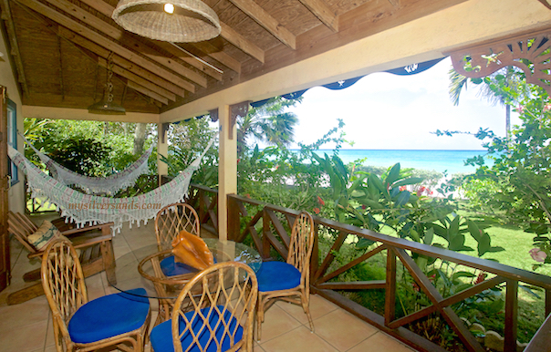 verandah with hammocks and sea view