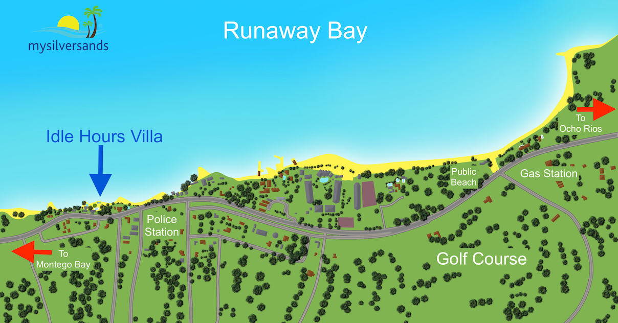 map of runaway bay pointing out idle hours villa