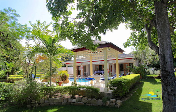 gazebo, garden pool and villa