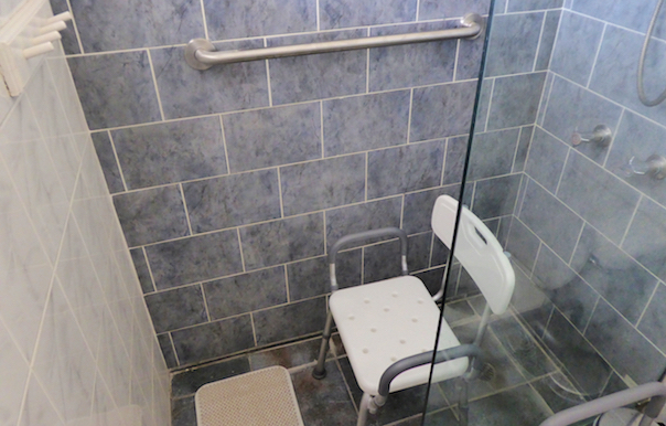 Bathroom 3 with shower with grab rail and a shower seat