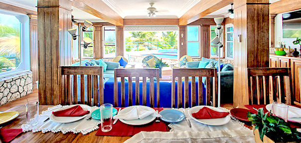 dining table and living room to pool deck