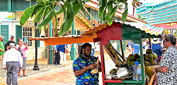 coconut vendor in cruise ship port