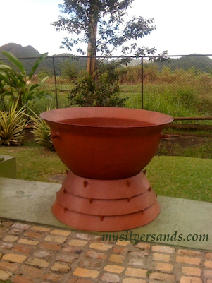 copper pot used during the rum making process on the appleton tour