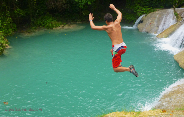jumping into blue hole in ocho rios jamaica