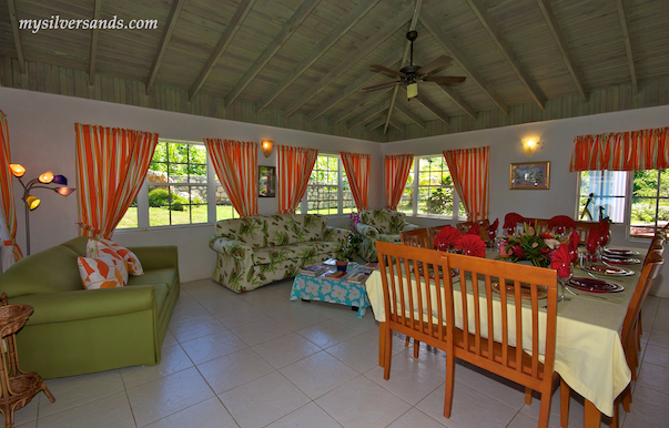 living and dining room at blue moon villa silver sands jamaica