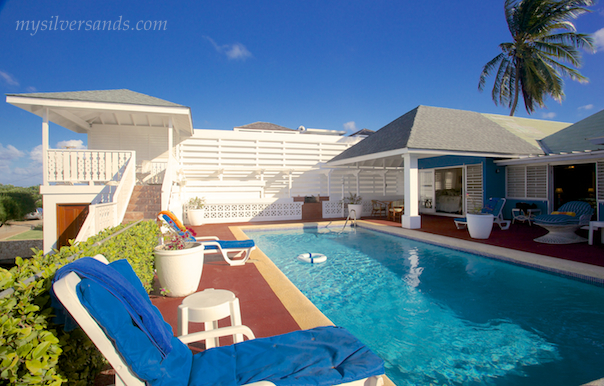 gazebo, pool and privacy wall at blue vista villa in silver sands jamaica