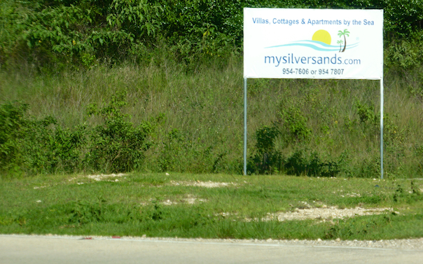 close-up of the mysilversands sign on the roadside