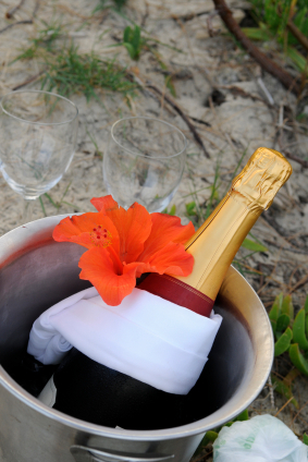 champagne for destination wedding on the beach