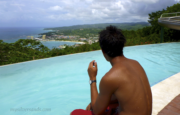 lal enjoys the view of Ocho Rios and the coastline to the East from the pool deck