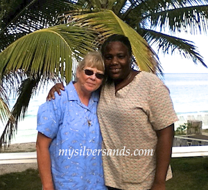 pam sperry with nadine, cook at queen's cottage at silver sands jamaica