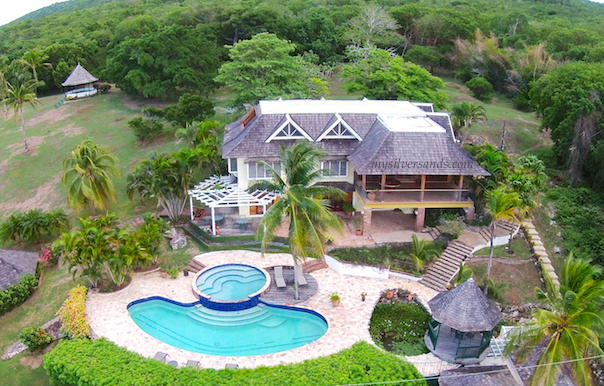 rock hill villa with the park and gazebo from the air