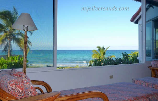 fabulous sea views through the large windows at roots cottage in silver sands jamaica