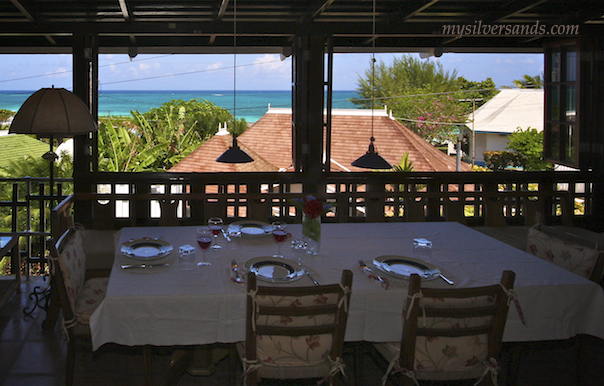 dining on the verandah at seashell cottage, silver sands jamaica