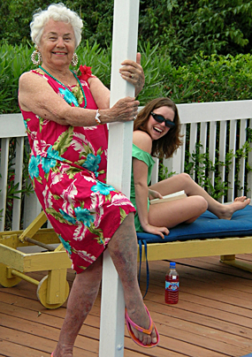 norma and andrea poolside at hang time villa