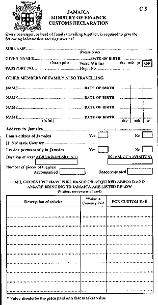 Jamaica Declaration Form