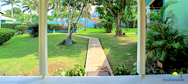 view of the gardens from the verandah of B1