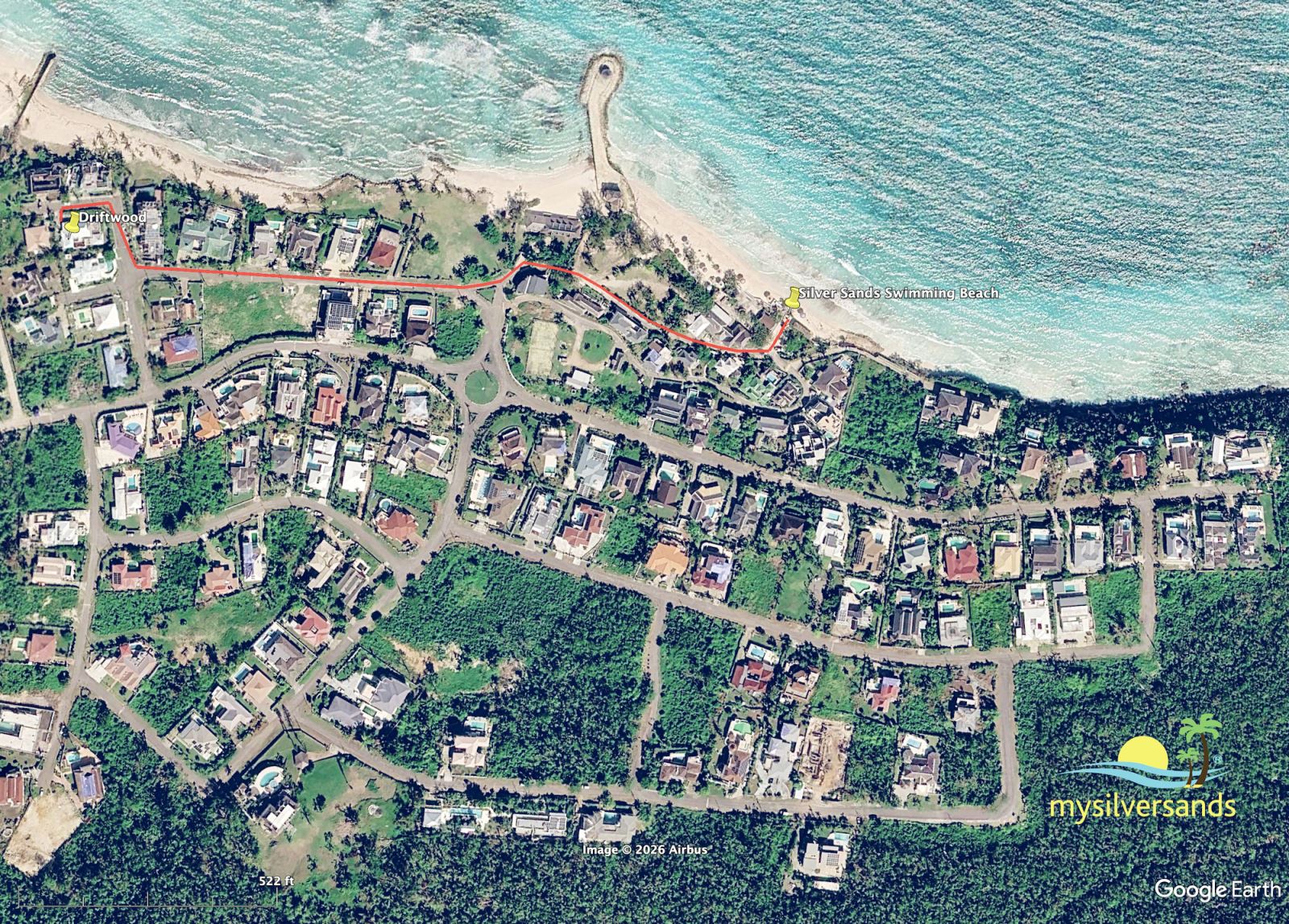 Distance from Driftwood to swimming beach
