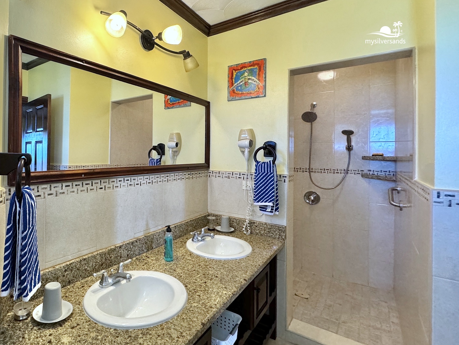 bathroom 2 double basins and shower