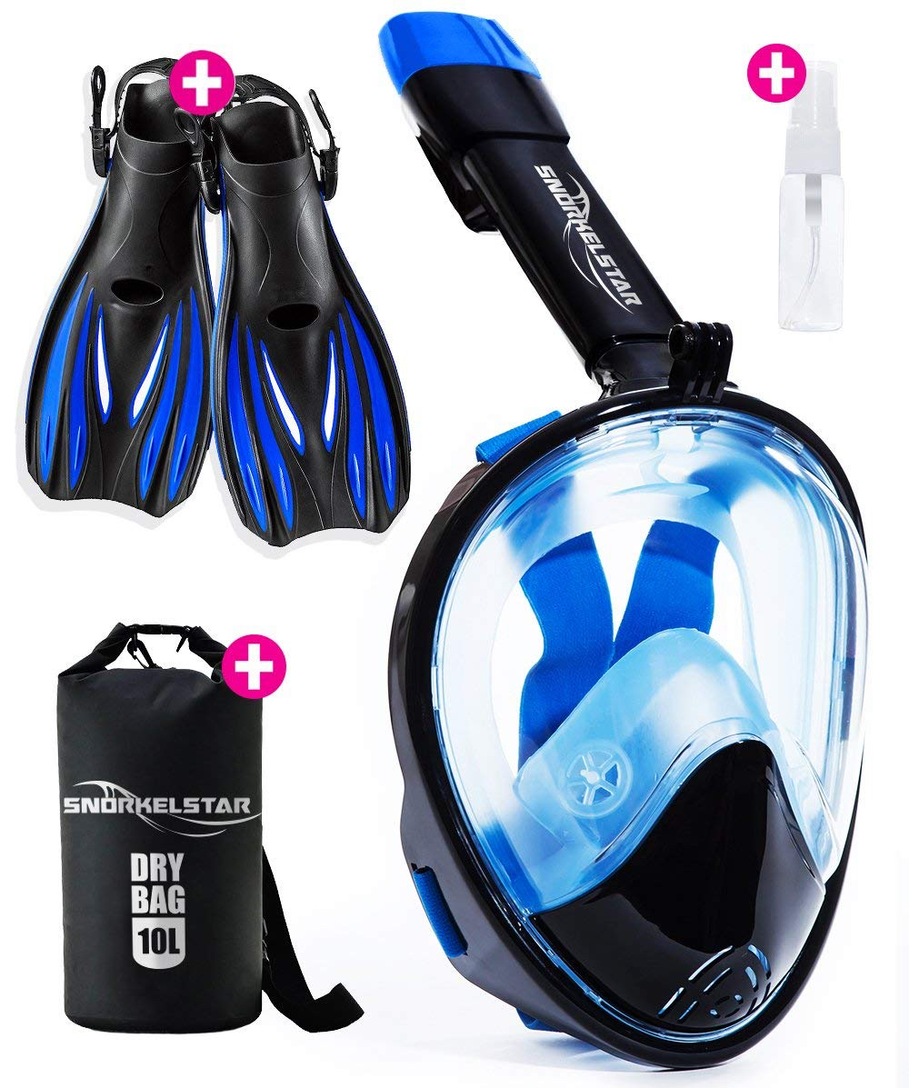 whole face snorkel mask and fins