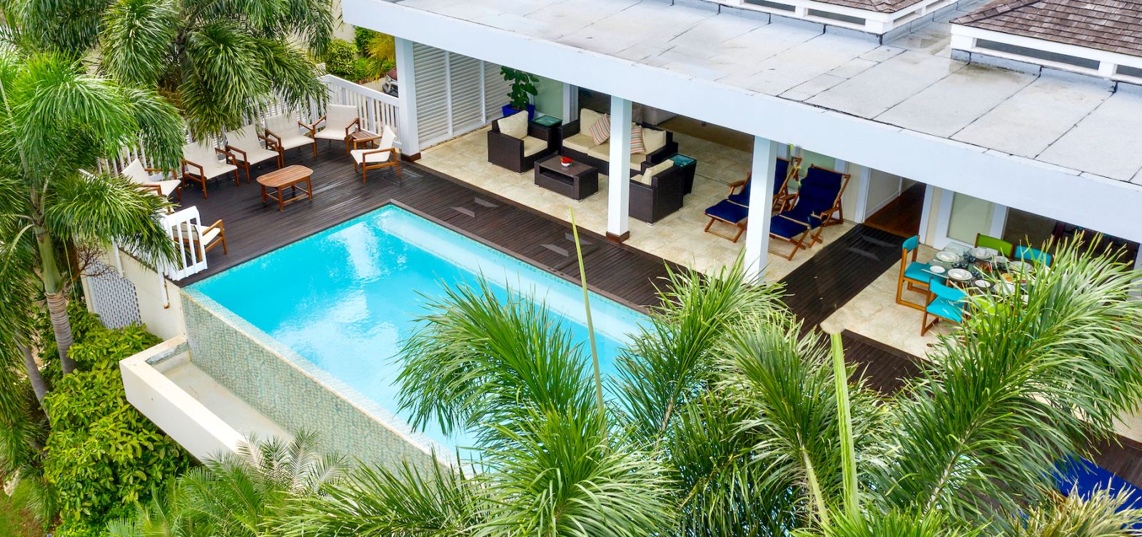 aerial view of pool and east deck