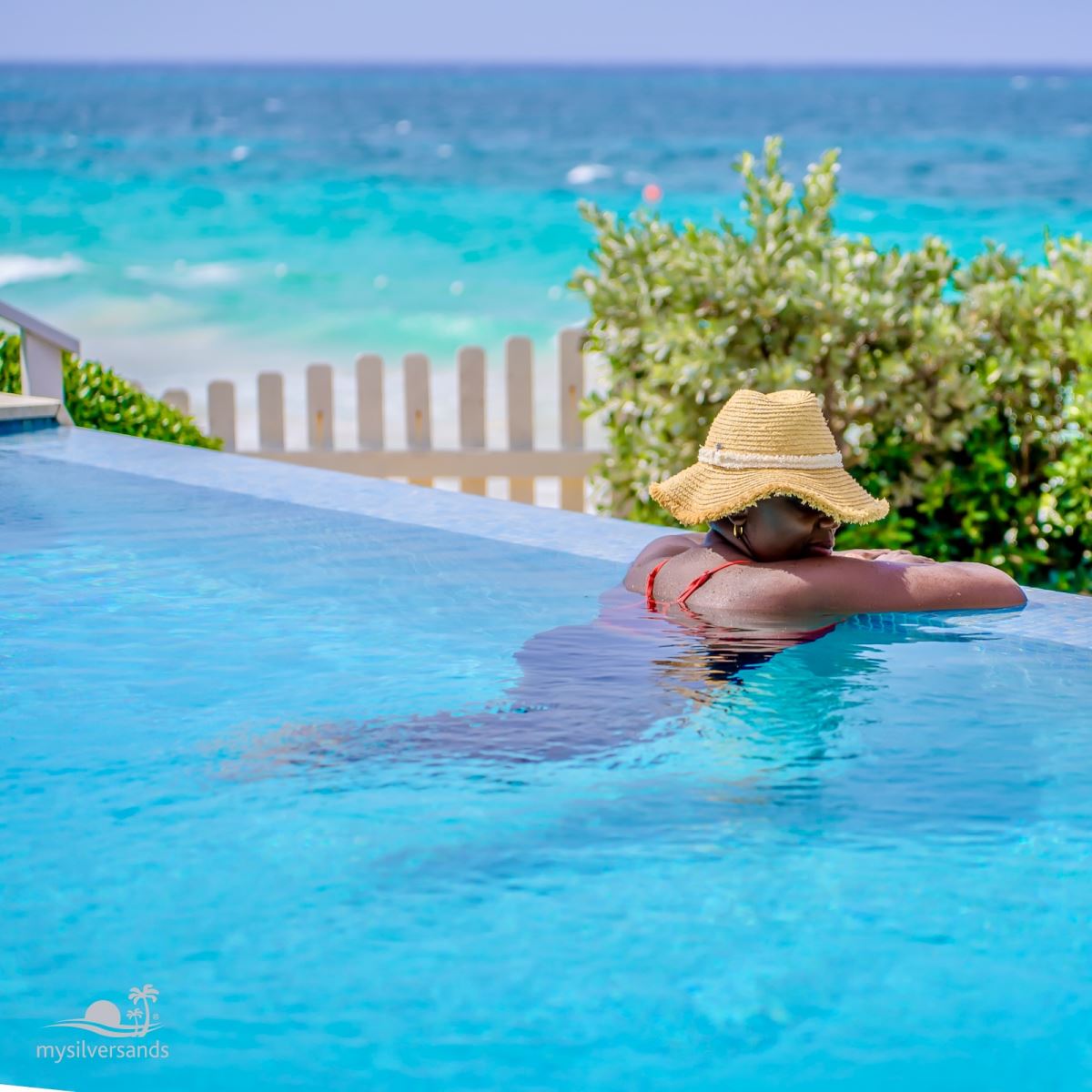 in the pool and looking out to sea