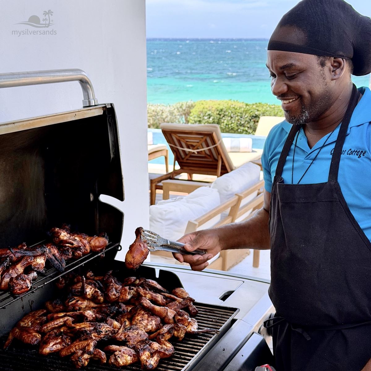 chef paul with barbecue on the deck