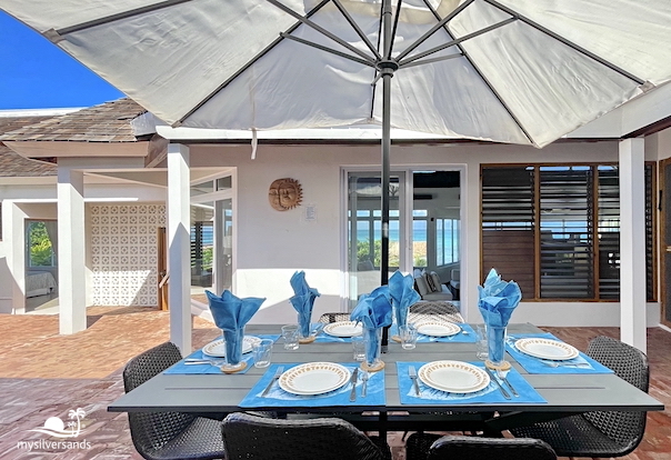 dining table in courtyard