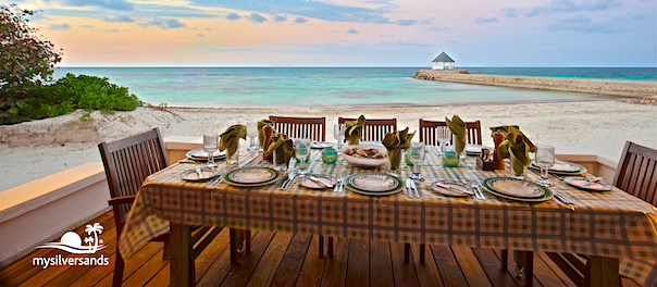 dinner table on the verandah at sunset