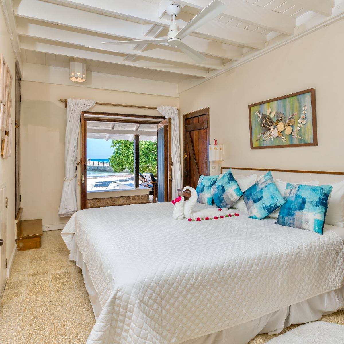 bedroom 1 with view of the jetty