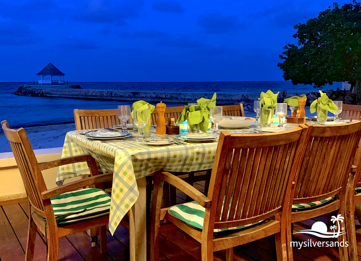 dine on the verandah with a view of the jetty