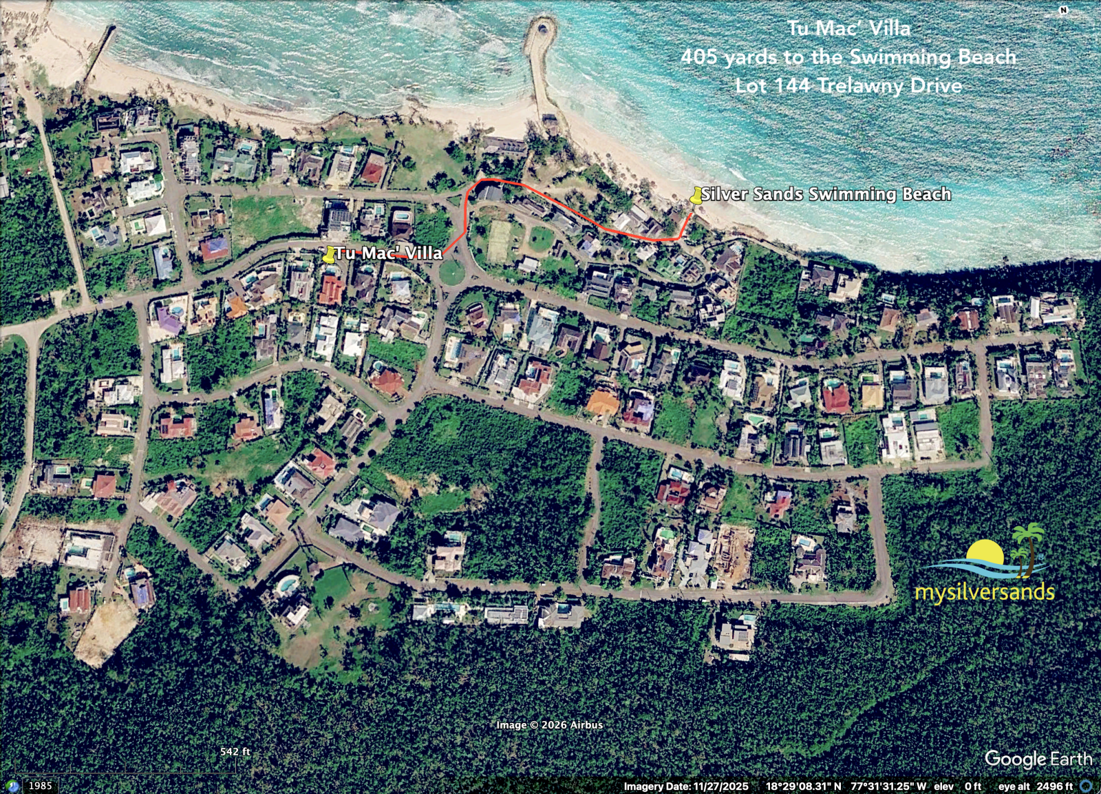 location map of tu mac' villa in silver sands jamaica