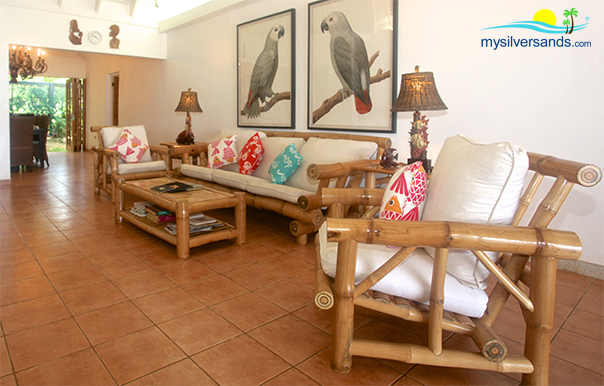 bamboo furniture in the living room at tu mac villa in silver sands jamaica