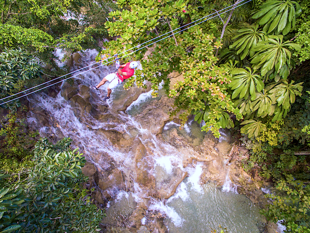 zip lining over the falls