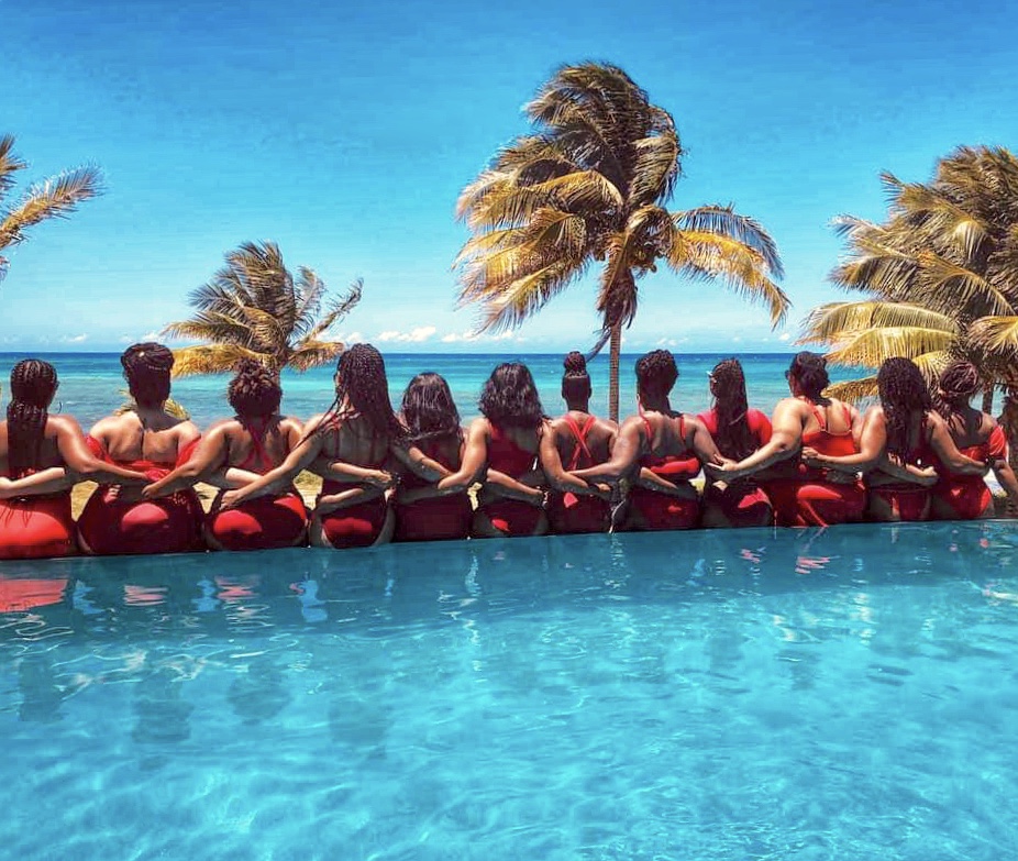 back of ladies in the pool