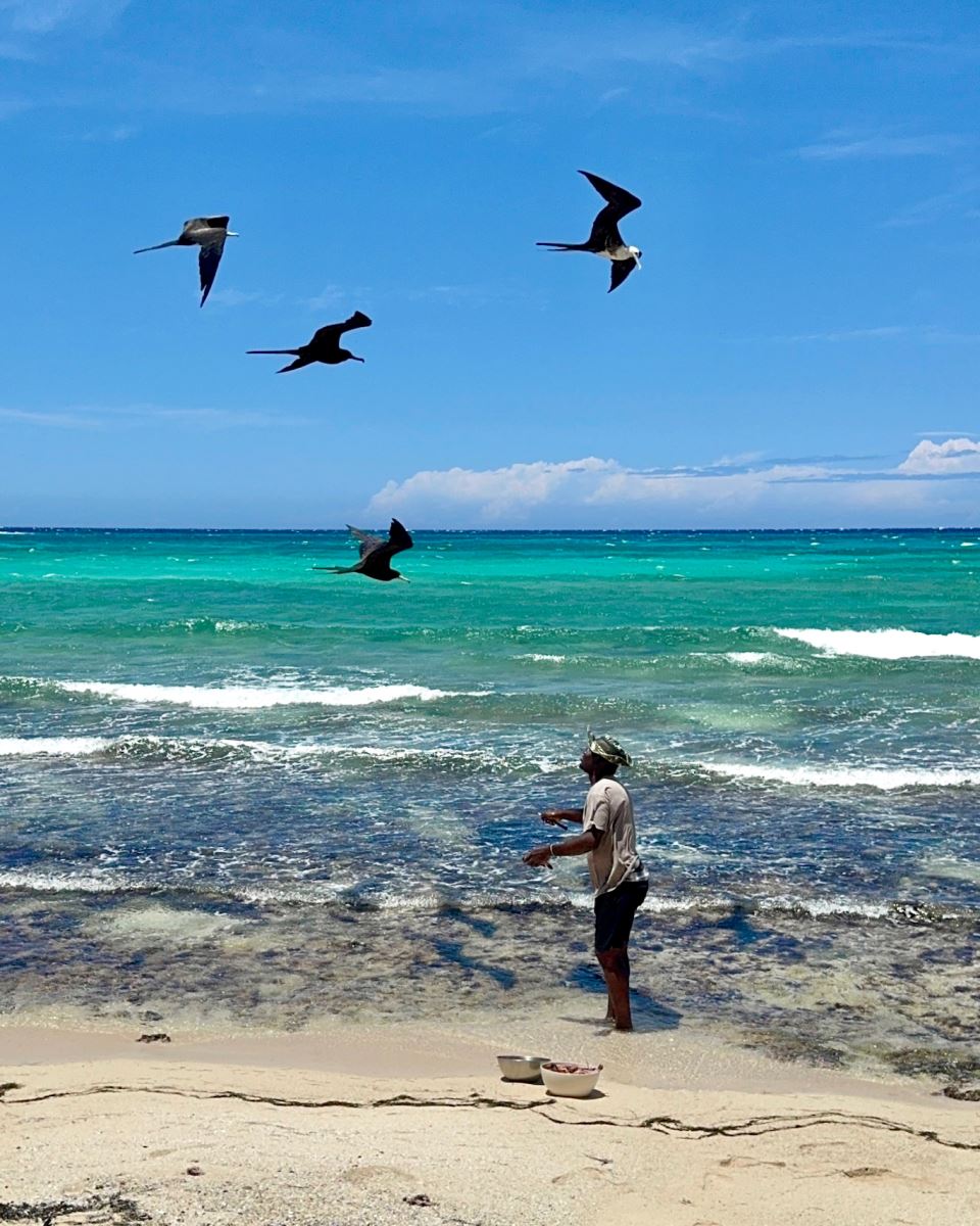cleaning fish by the sea