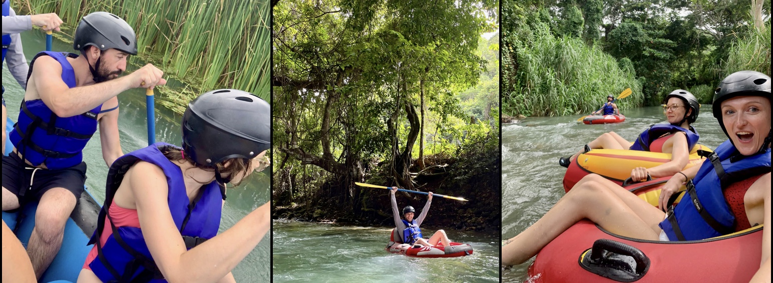 tubing, kayaking, rafting on rio bueno with river rapids