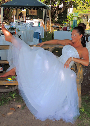 bride with leg up
