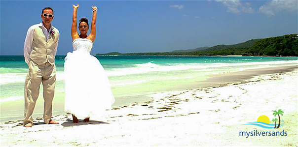 bride and groom on the beach