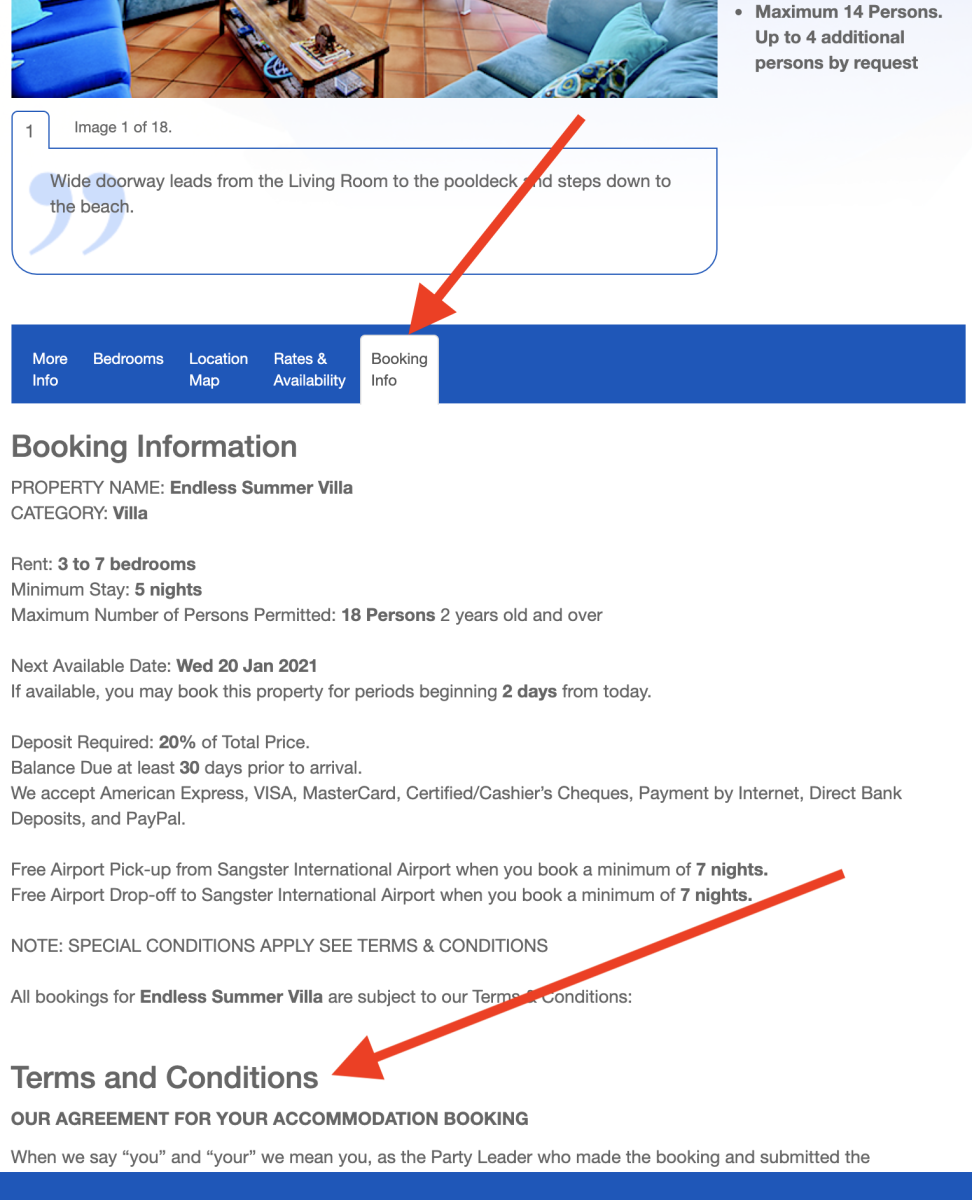 sample booking info tab