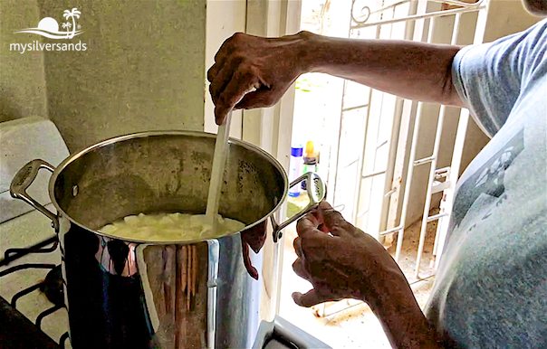 stirring the feta