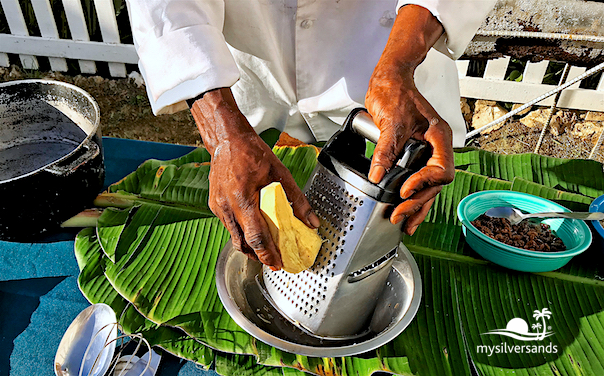 grating the sweet potato