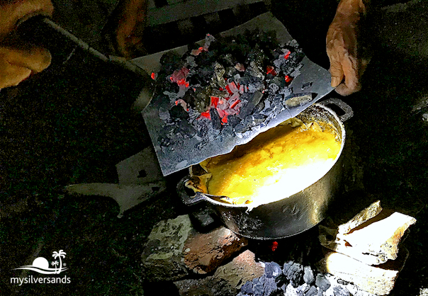 using a flashlight to check on the pudding