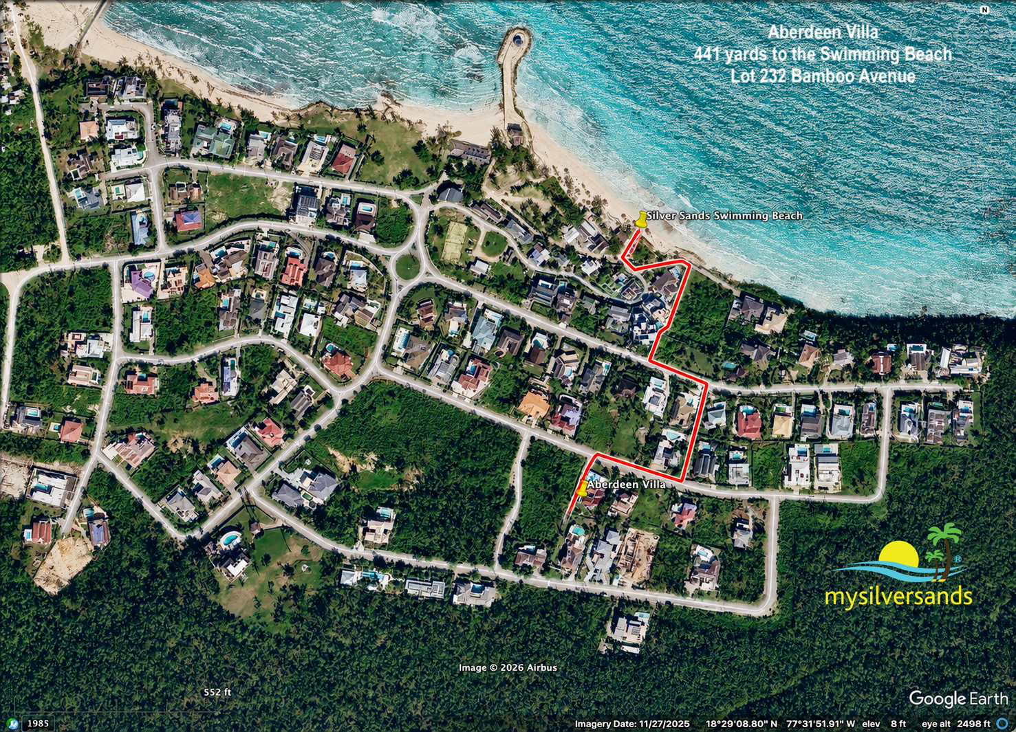 Map - Aberdeen Villa to Swimming Beach 441 yards enhanced logo