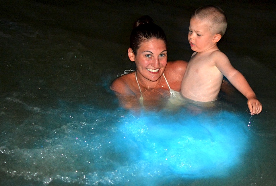 woman and toddler in the lagoon