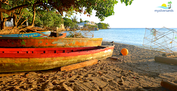 boats and fish pots at the fisherman's beach in rio bueno