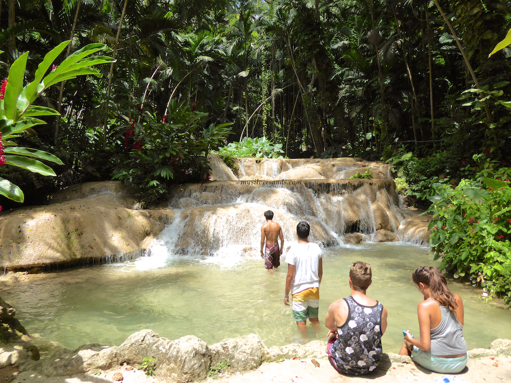 group at waterfall