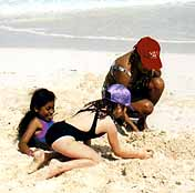 Buried in the sand on Silver Sands beach.